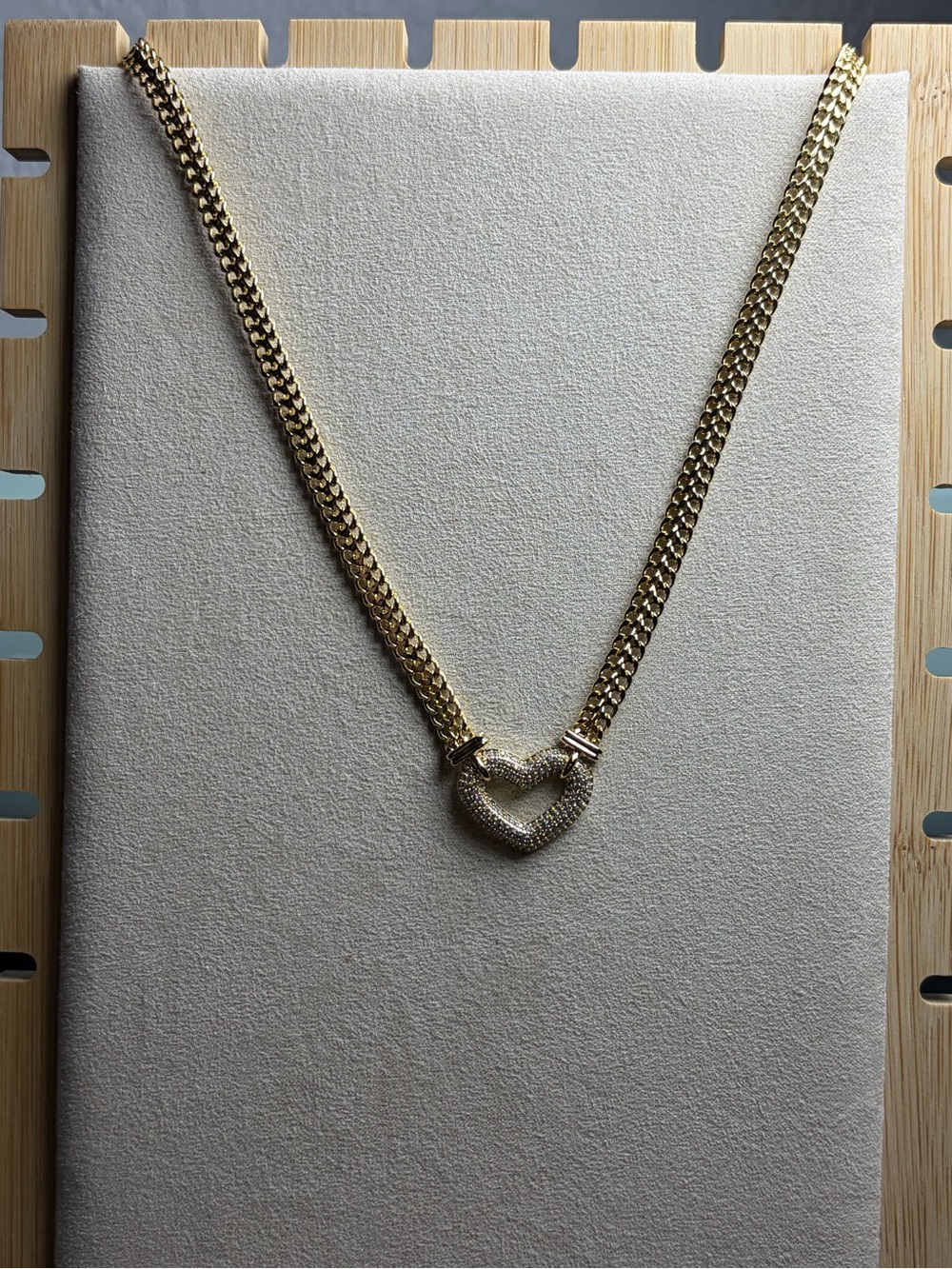 Gold Heart Pendant Necklace - Sparkling Pavé Chain